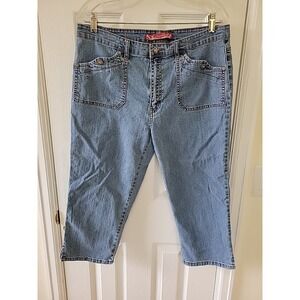 COS Jeans Womens 14‎ Blue Denim Capri Crop Button Pockets Stitching
